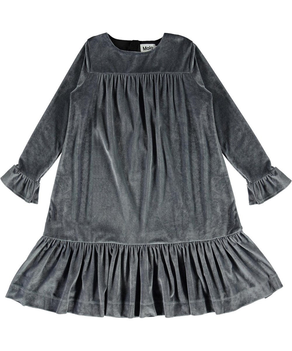 Cilly - Silver - Ziveren fluwelen jurk