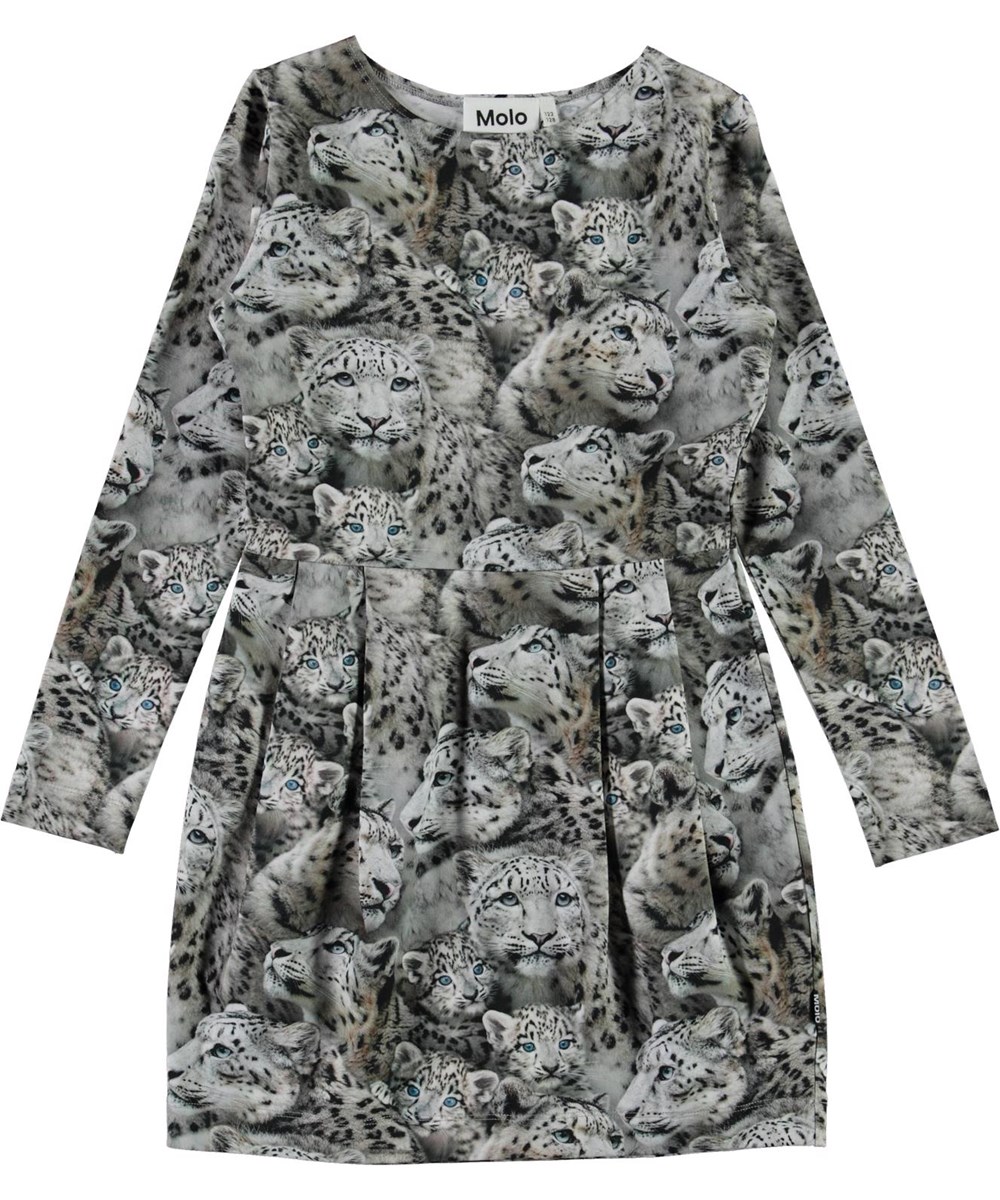 Cindarell - Winter Leopards - Biologische jurk met sneeuwluipaarden print