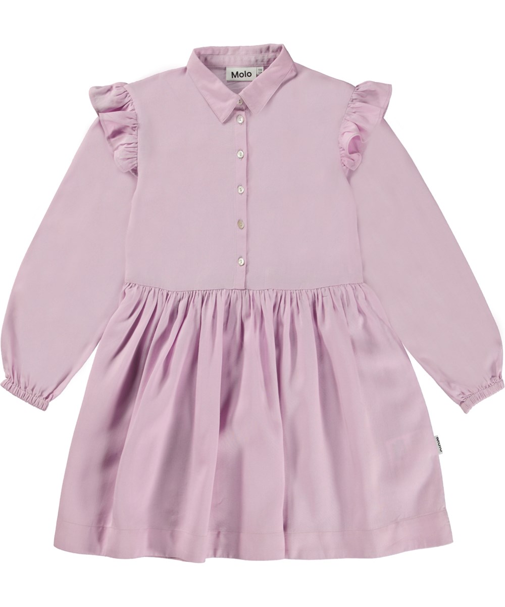 Cirissa - Alpine Glow - Roze overhemdjurk met ruches