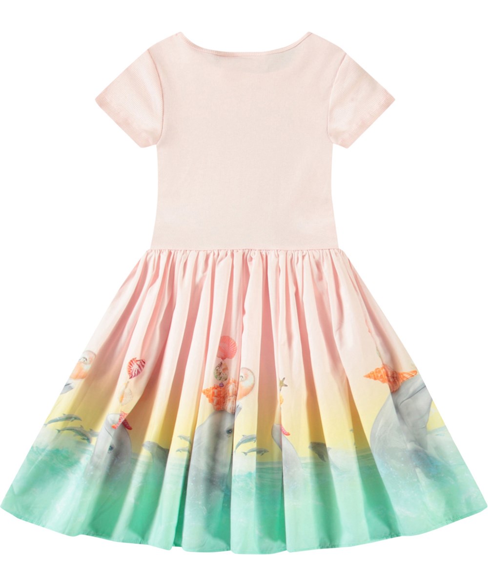 Cissa - Wave Jumping - Roze kinderjurk van biologisch katoen met korte mouwen en aansluitende top van ribjersey en poplin rok.