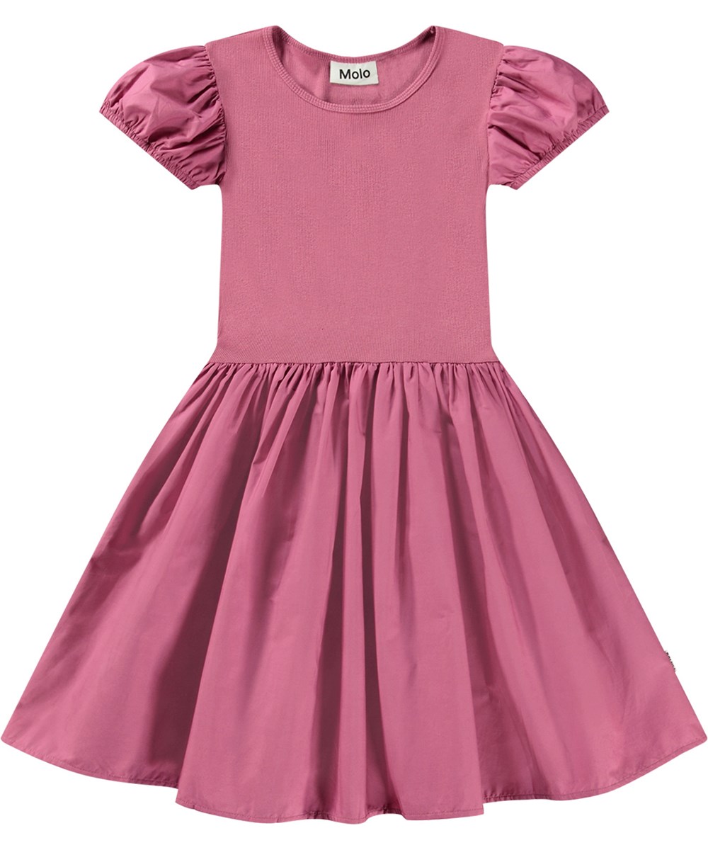 Cleopatra - Dark Rose - Roze biologisch katoenen jurk met aansluitend jersey bovenstuk en volumineuze rok.