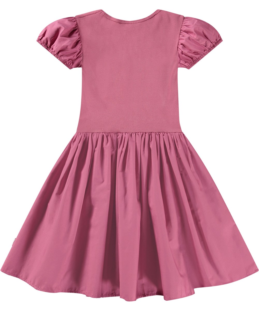 Cleopatra - Dark Rose - Roze biologisch katoenen jurk met aansluitend jersey bovenstuk en volumineuze rok.