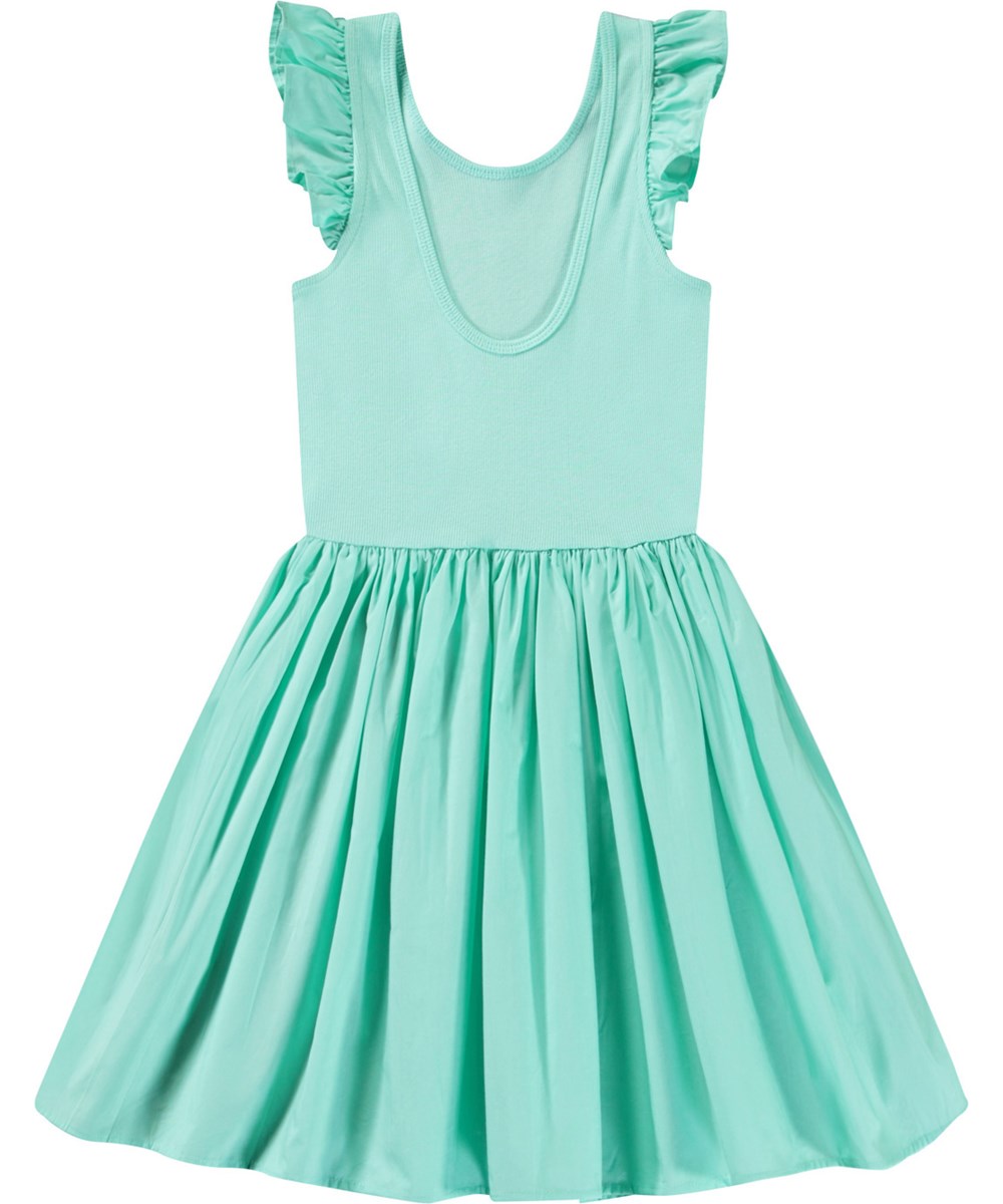 Cloudia - Ocean Wave - Mintgroene knielange kinderjurk van biologisch katoen met poplin rok.