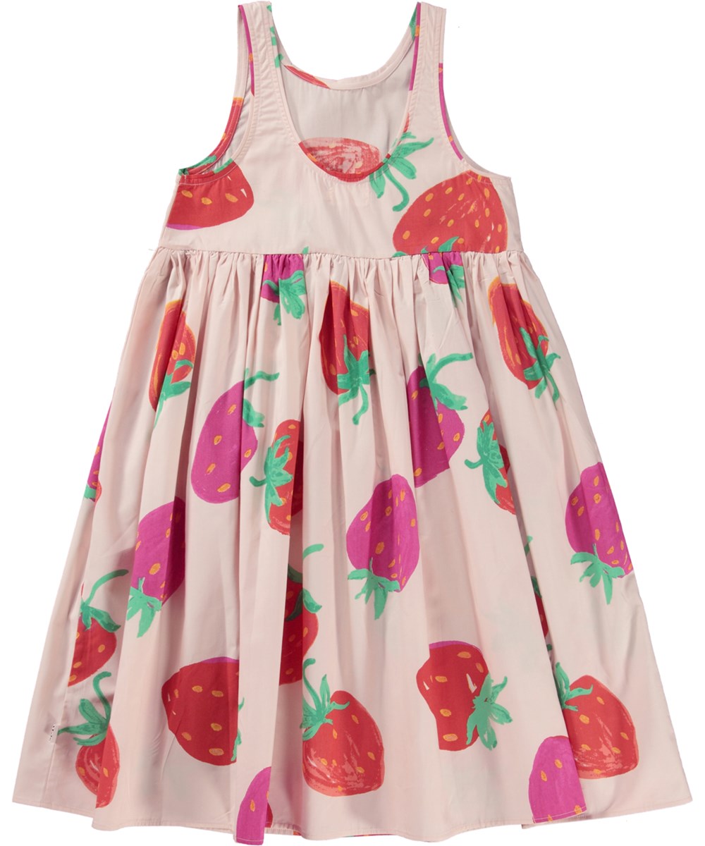 Clover - Strawberries - Biologische jurk met schouderbandjes en aardbeienprint
