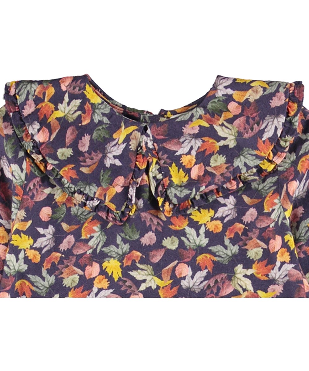 Coco - Mini Leaves - Paarse jurk met bladeren print