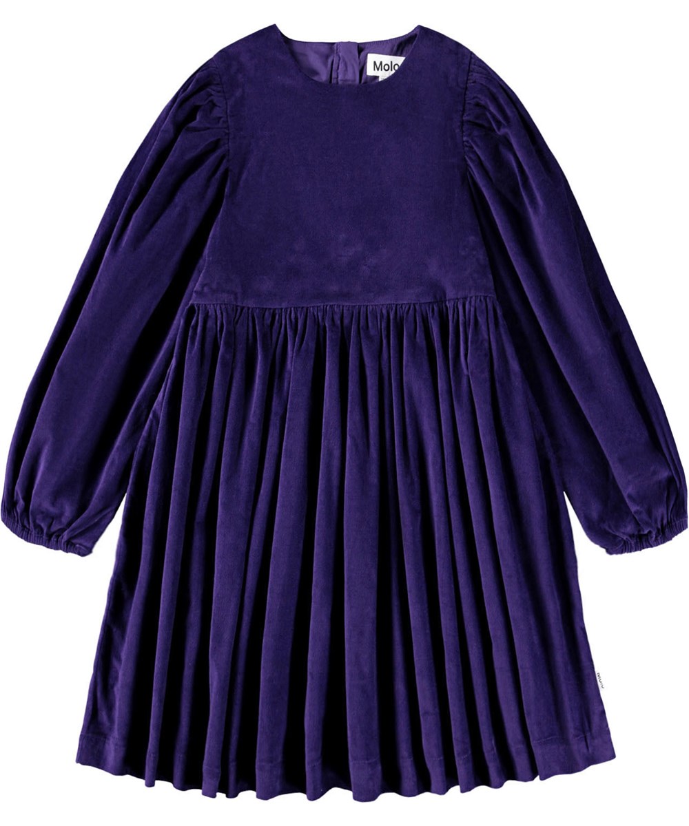 Cocos - Space Purple - Elegante paarse kinderjurk van zacht fluweel.