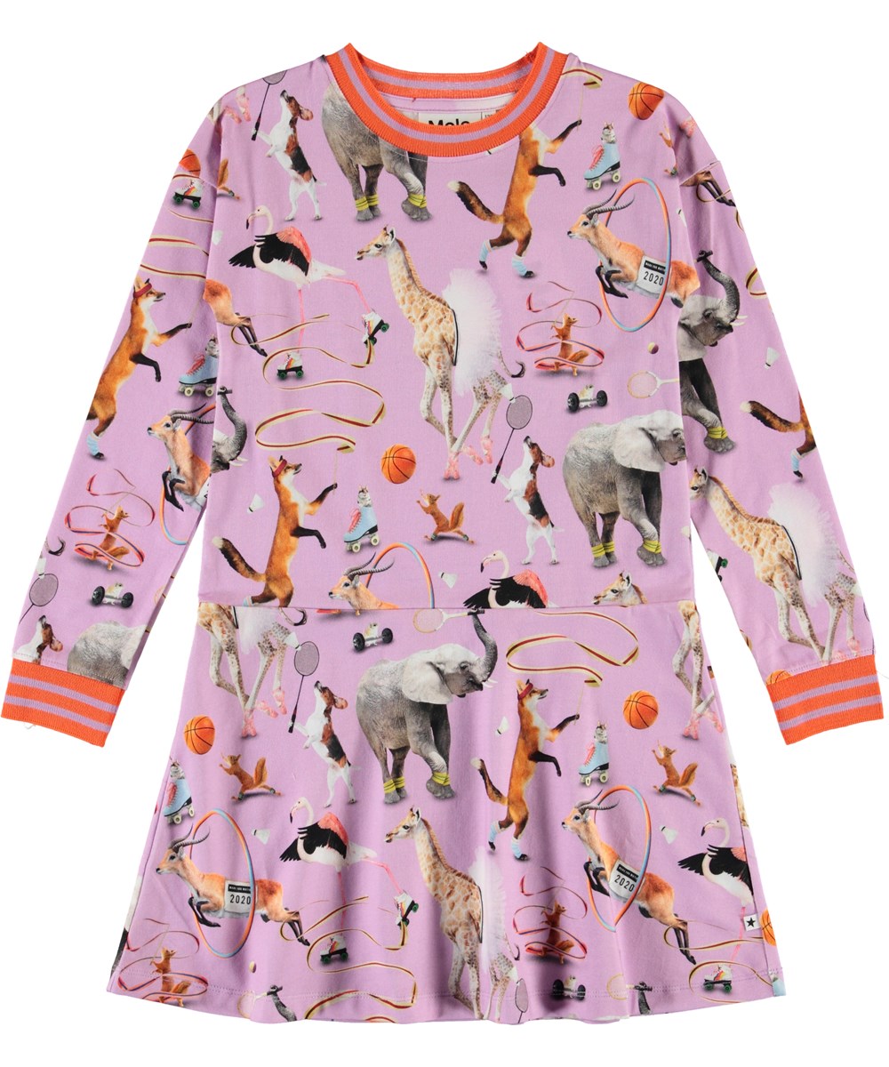 Conny - Made For Motion - Paarse biologische jurk met dieren