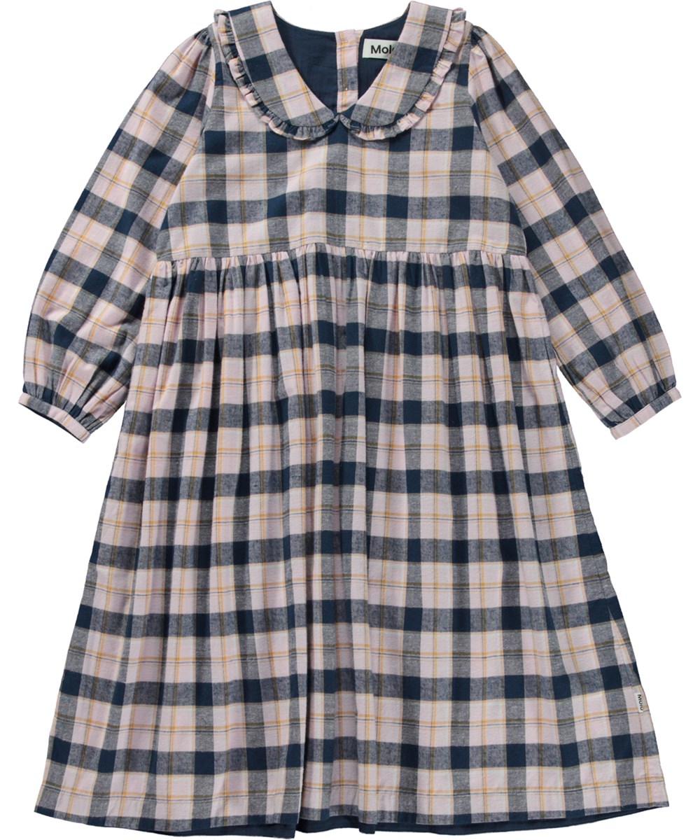 Corlissa - Alpine Check - Roze geruite midi jurk met Peter Pan kraag