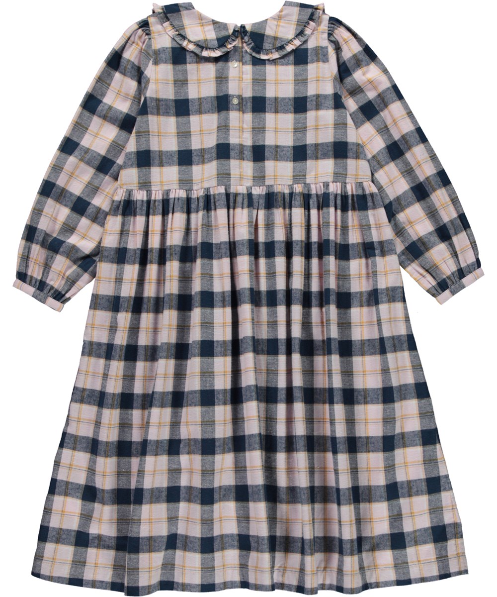 Corlissa - Alpine Check - Roze geruite midi jurk met Peter Pan kraag