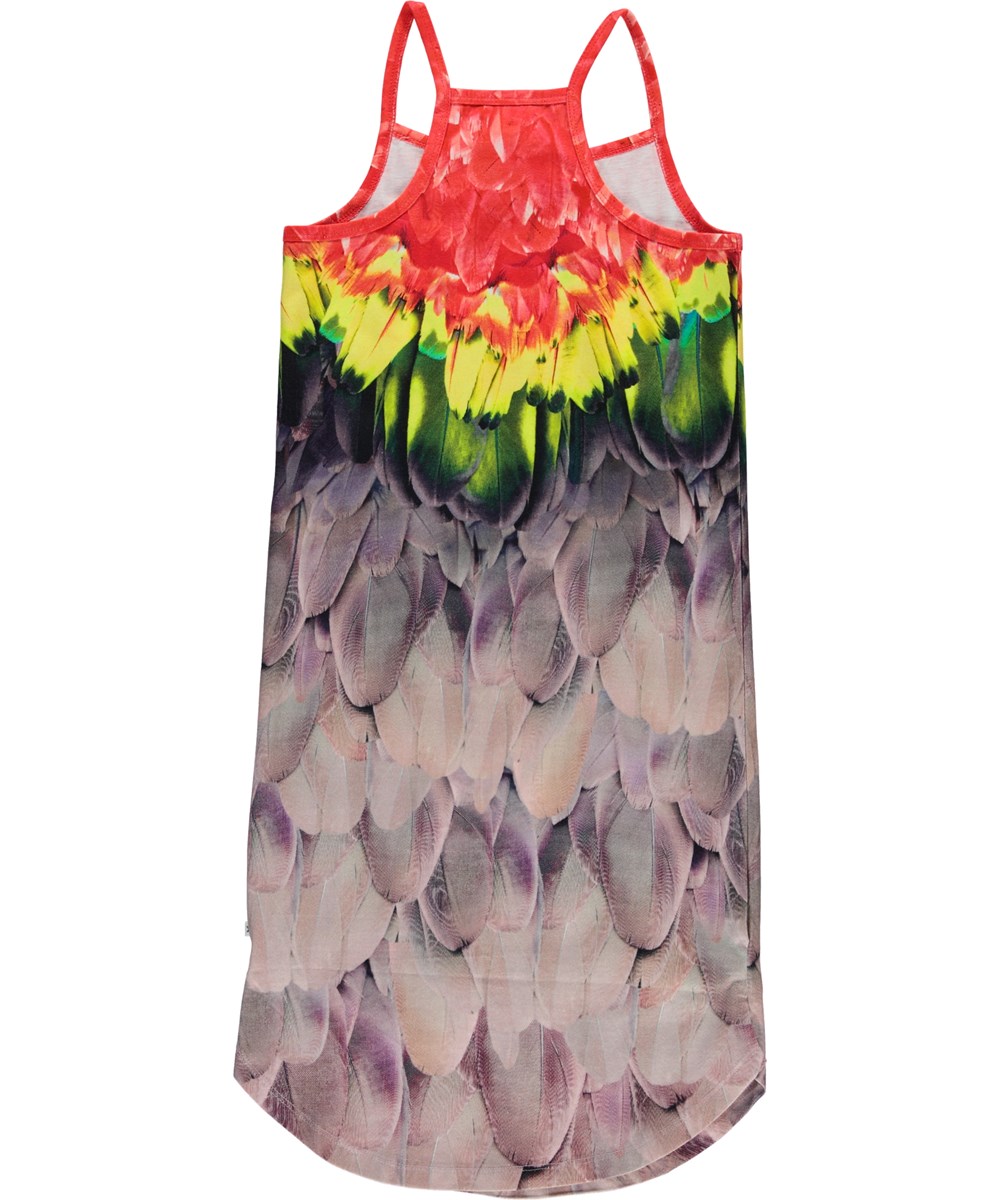 Cortney - Amazon Parrots - Jurk met bandjes en verenprint