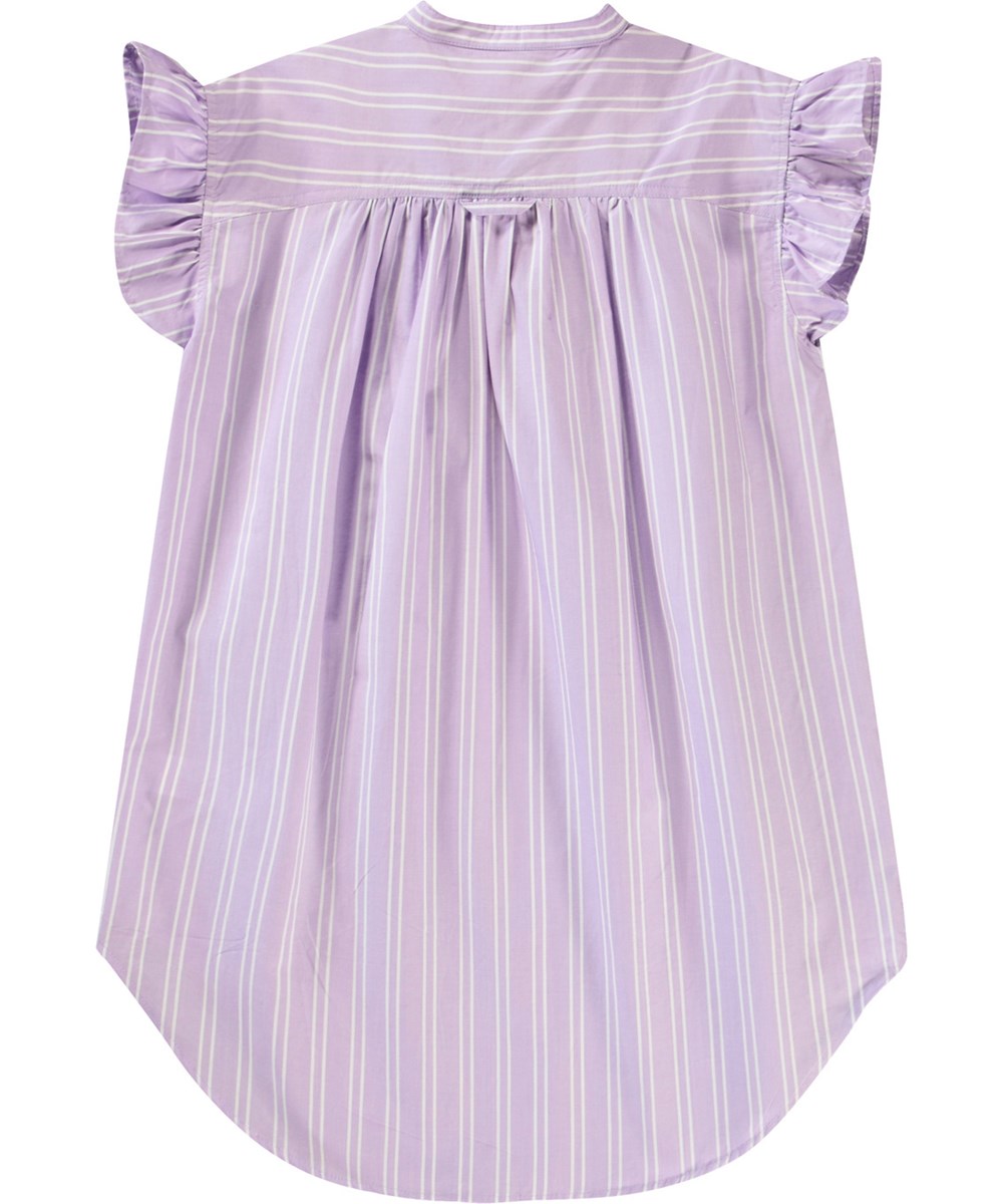 Cortny - Purple Rail Stripe - Knielange kinderjurk met witte strepen van biologisch katoen.