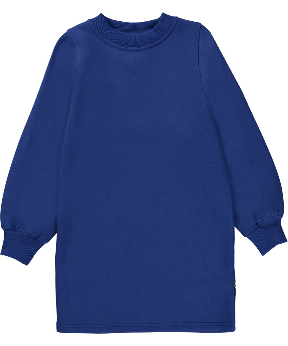 Corvina - Twillight Blue - Blauwe knielange sweaterjurk