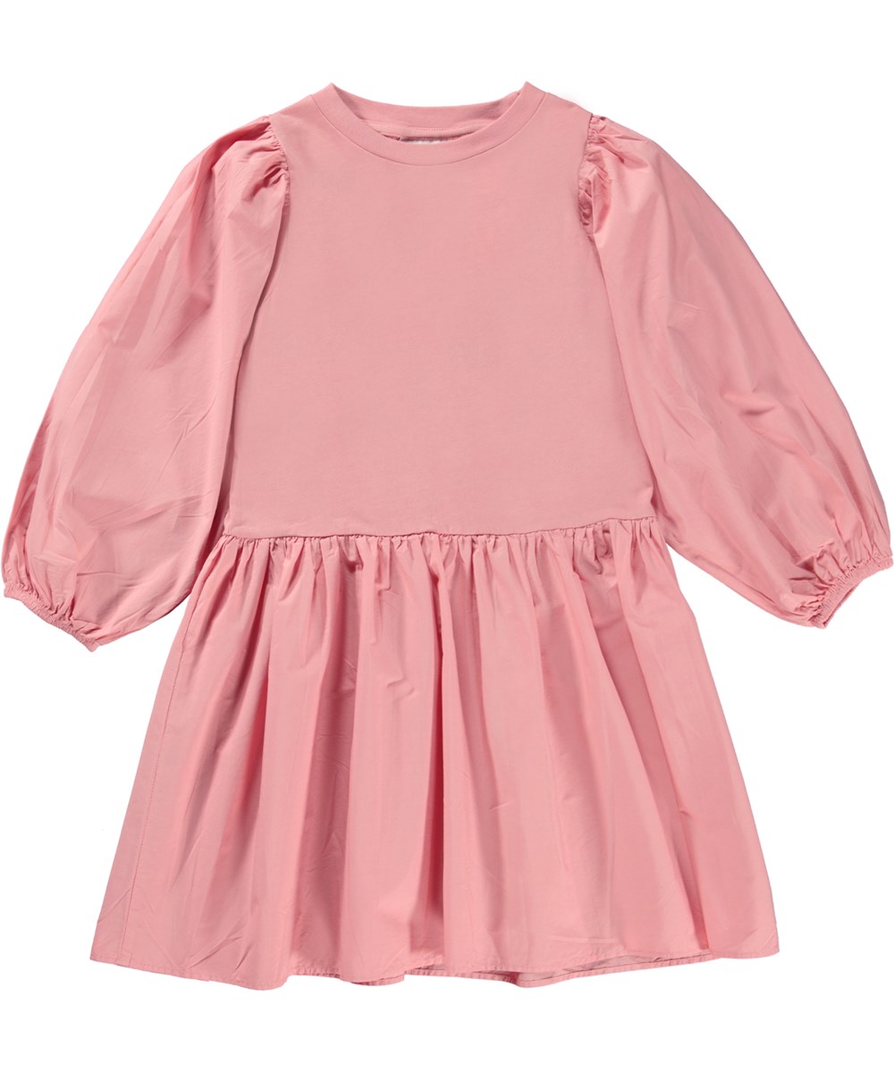 Cosette - Dusty Rose - Roze knielange biologische jurk met poplin mouwen en rok
