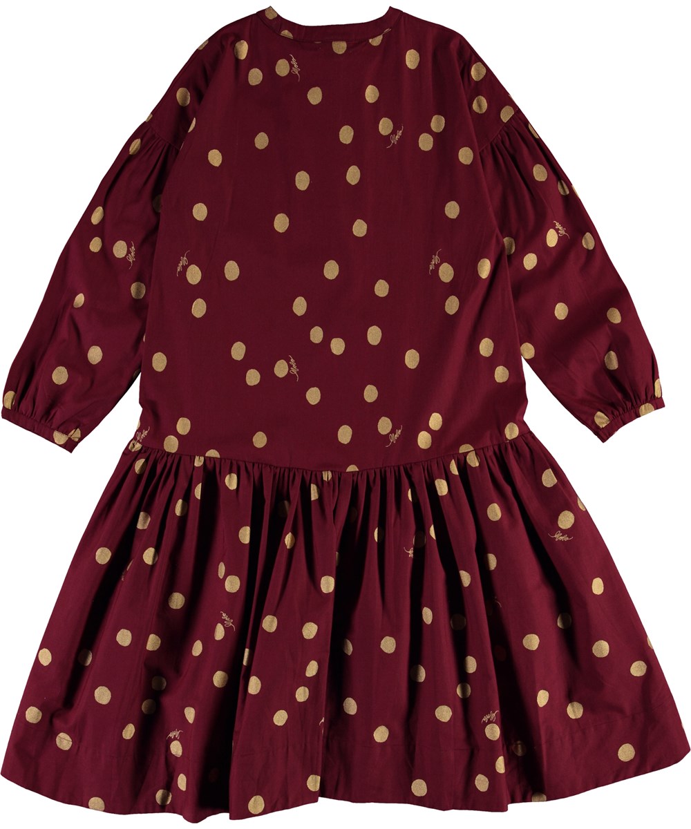 Cosimo - Gold Dots - Bordeaux rode biologische jurk met gouden …