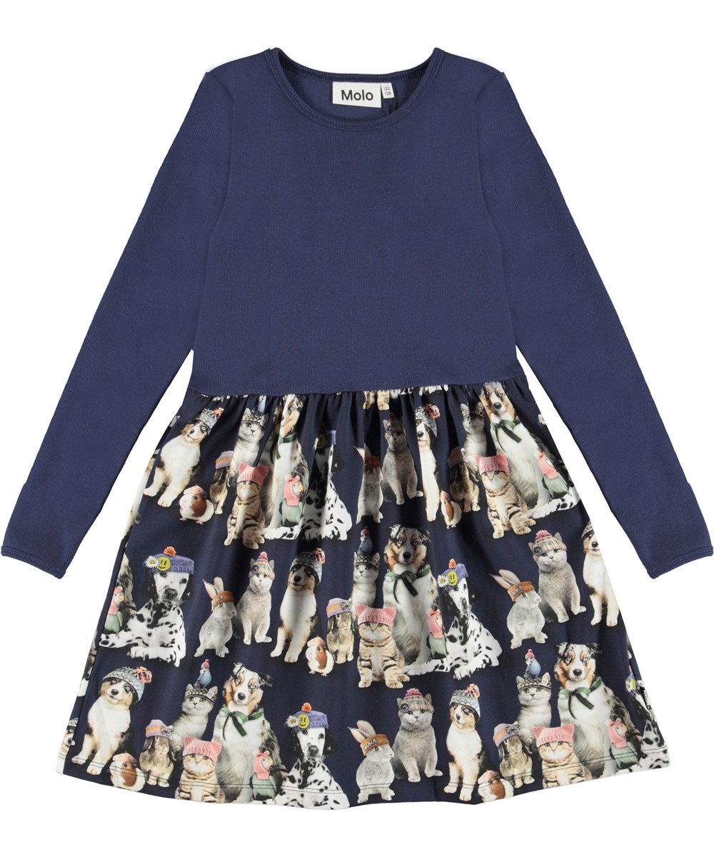 Credence - Snow Ready - Blauwe biologische jurk met dierenprint