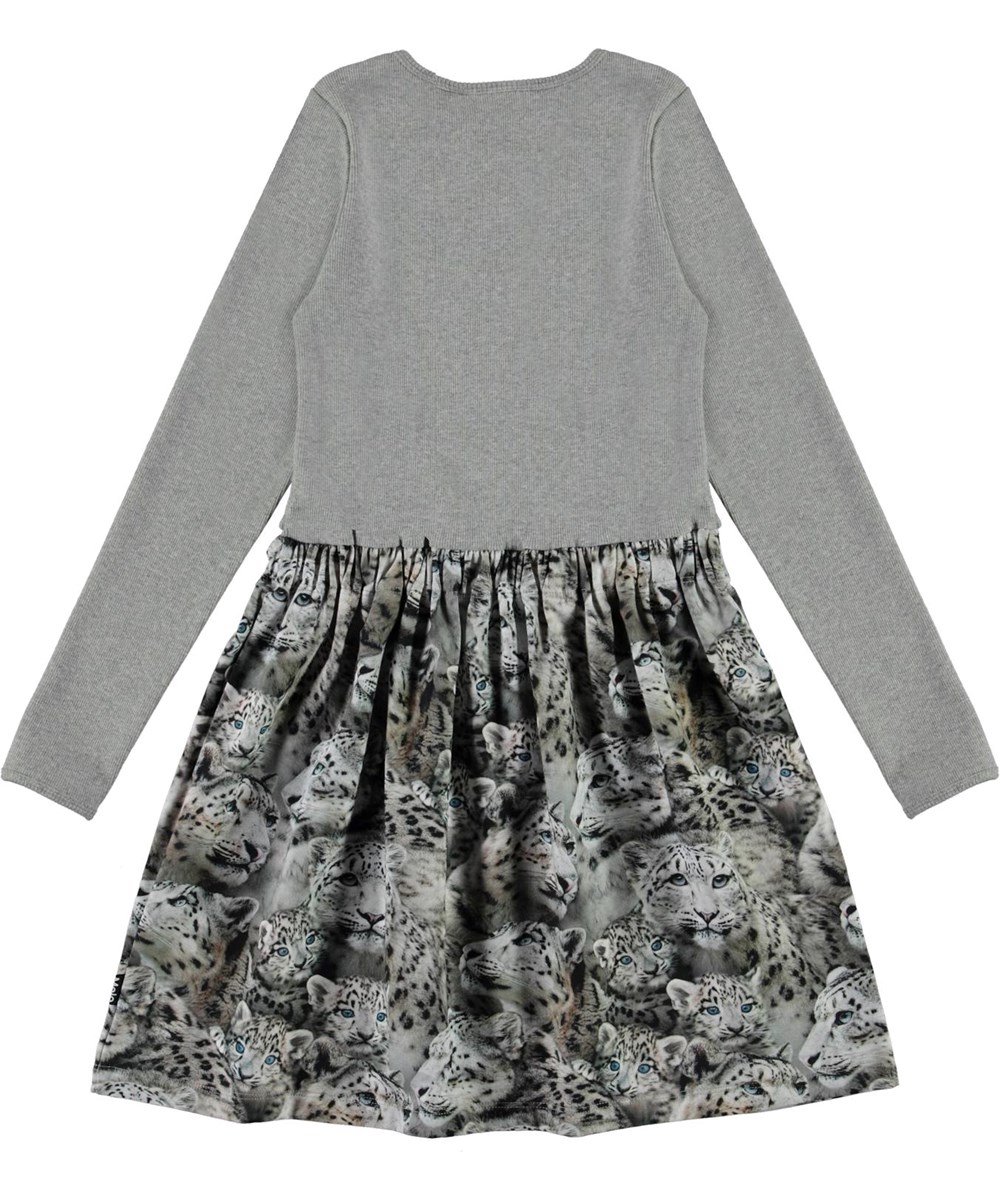 Credence - Winter Leopards - Grijze biologische jurk met sneeuwluipaarden