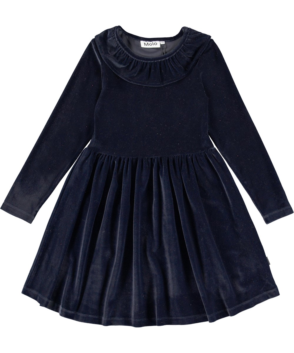 Cyanne - Warm Blue - Donkerblauwe fluwelen jurk