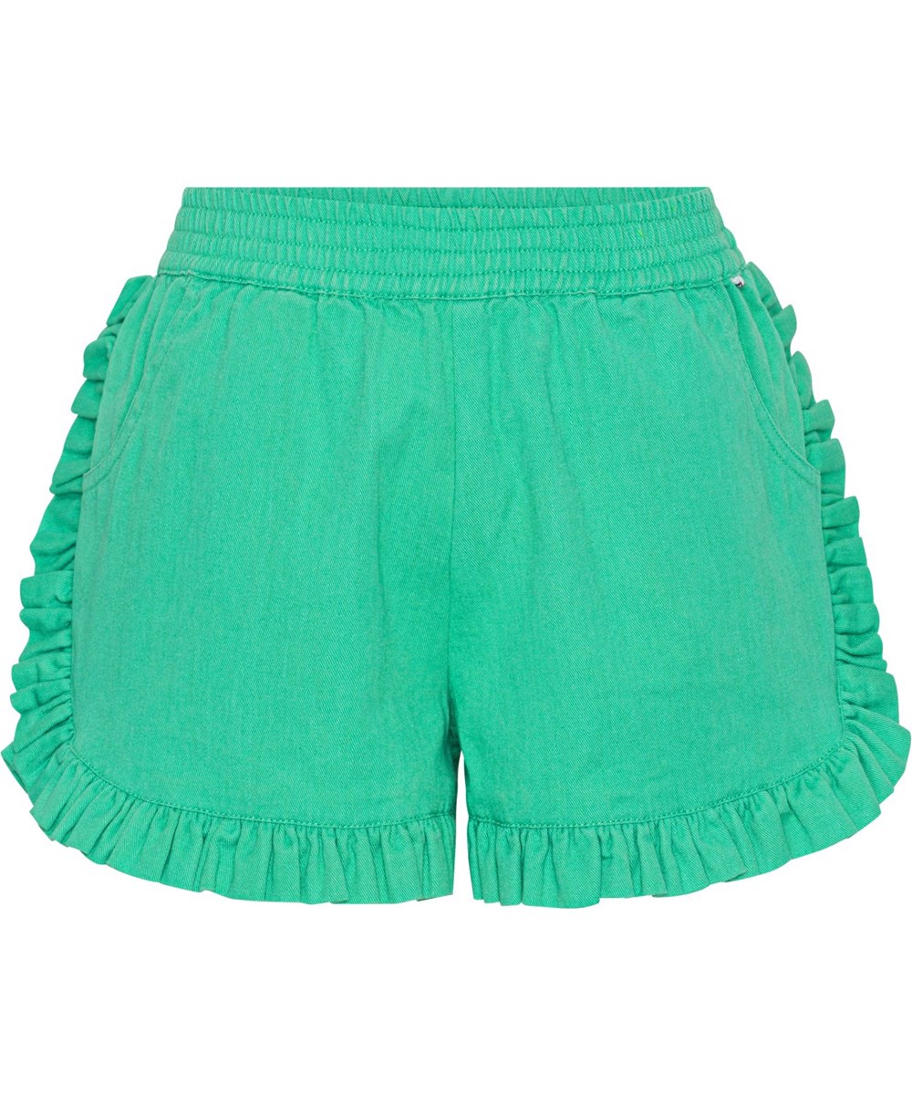 Acacia - Chalk Green - Groene katoenen korte broek met ruches