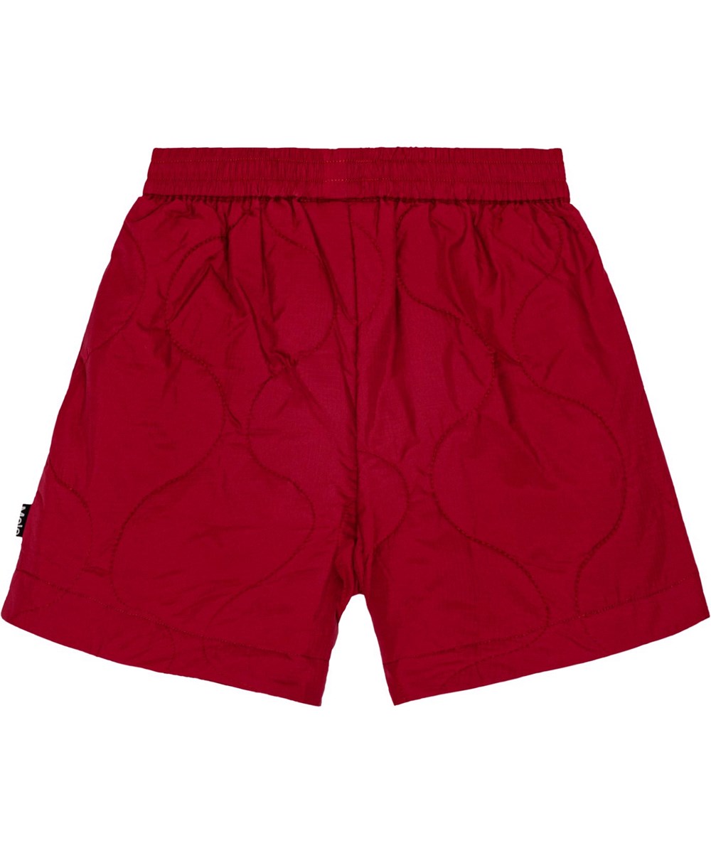 Adernelly - Velvety - Bordeaux rode gevoerde korte broek met zijzakken en elastische tailleband.