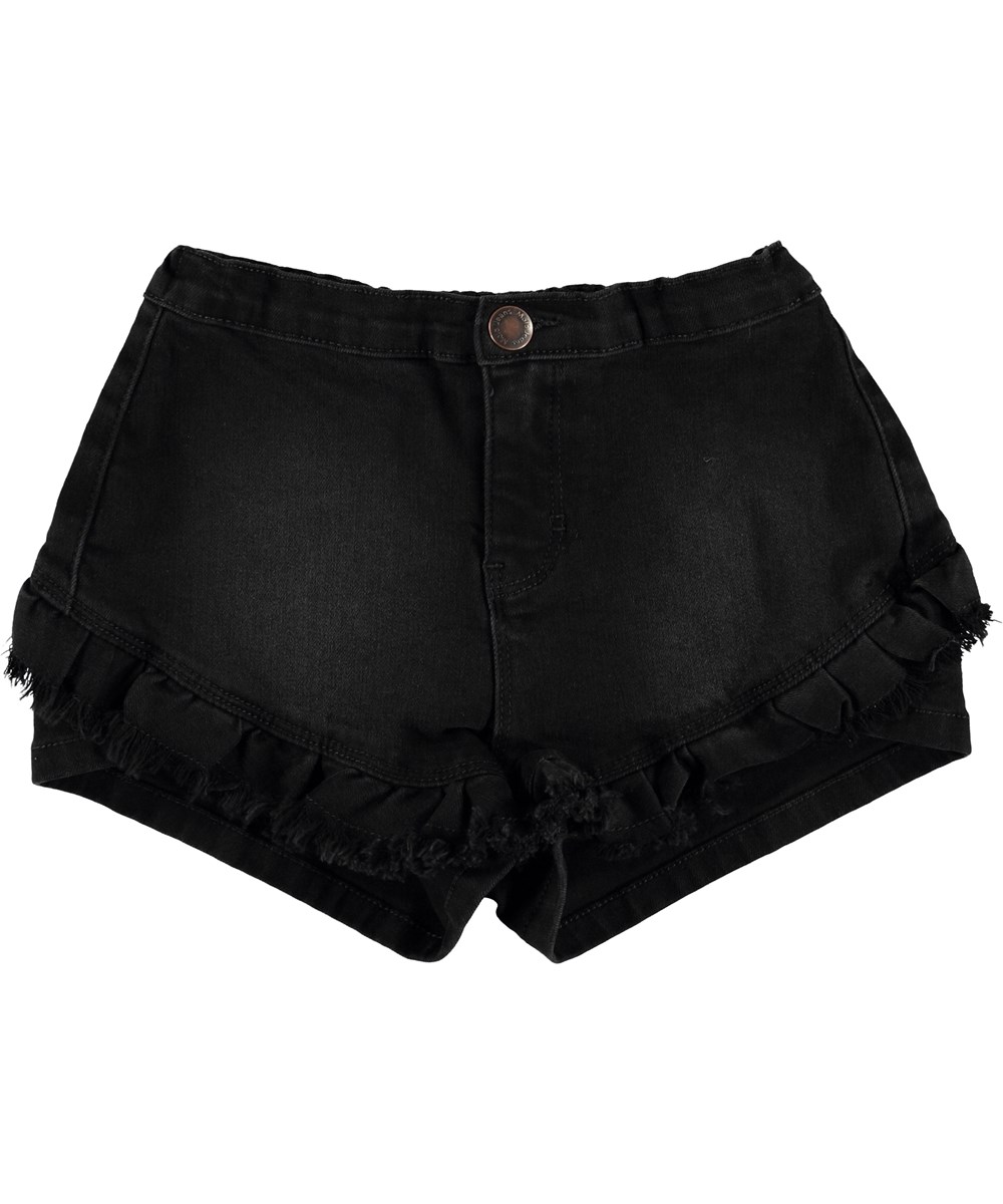 Agnetha - Washed Black - Zwarte korte broek met ruches