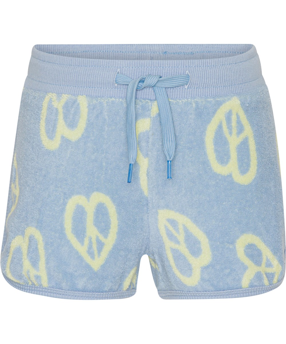 Aliya - Windy - Blauwe badstoffen short met hartvormige peace tekens