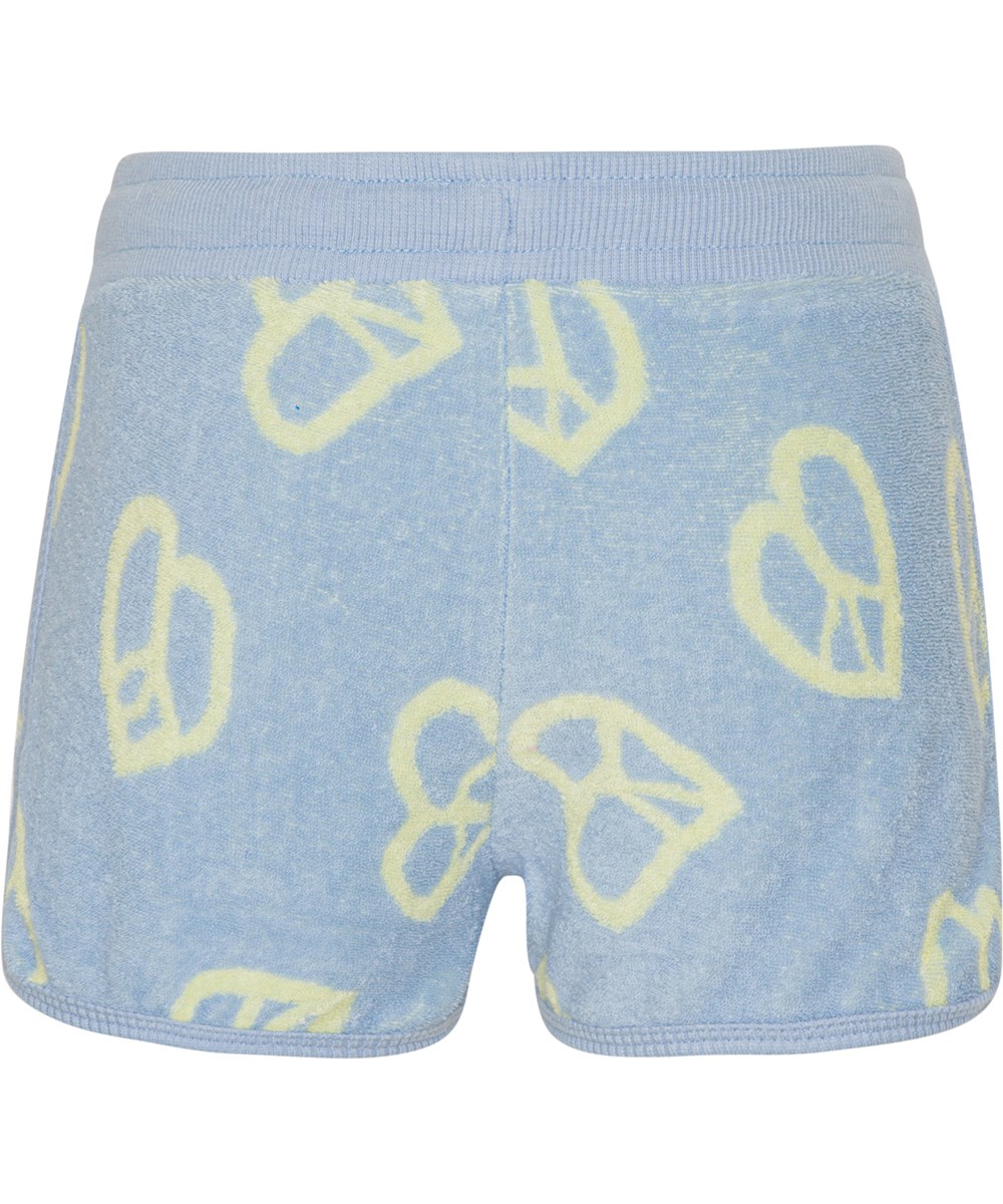 Aliya - Windy - Blauwe badstoffen short met hartvormige peace tekens
