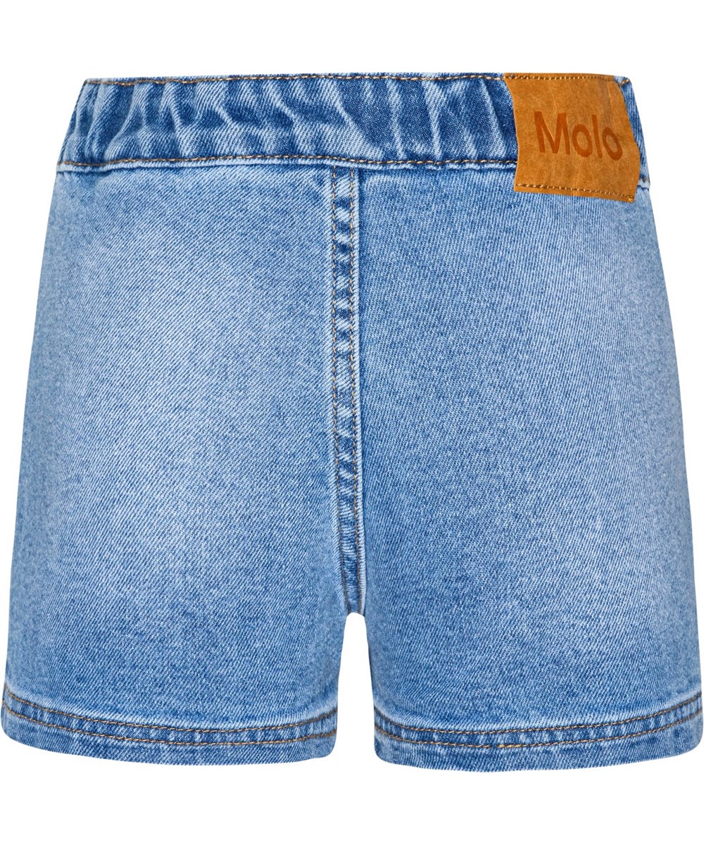 Amanda - Light Blue Denim - Blauwe korte spijkerbroek met opgestikte zakken op de voorkant