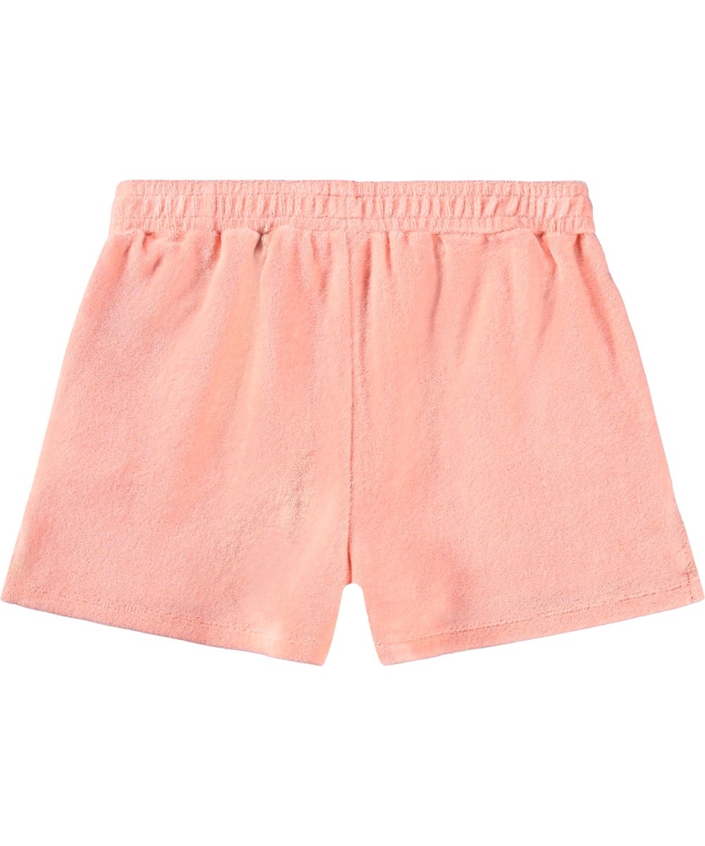 Angela - Peach Bud - Koraalkleurige kindershorts gemaakt van biologisch katoenen badstof