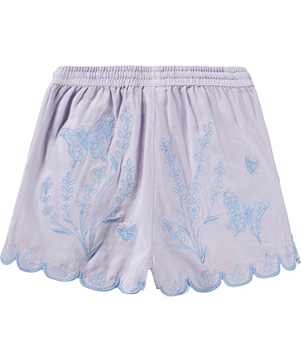 Annabella - Pastel Lilac - Paarse shorts voor kinderen gemaakt van biologisch katoen met borduursel.