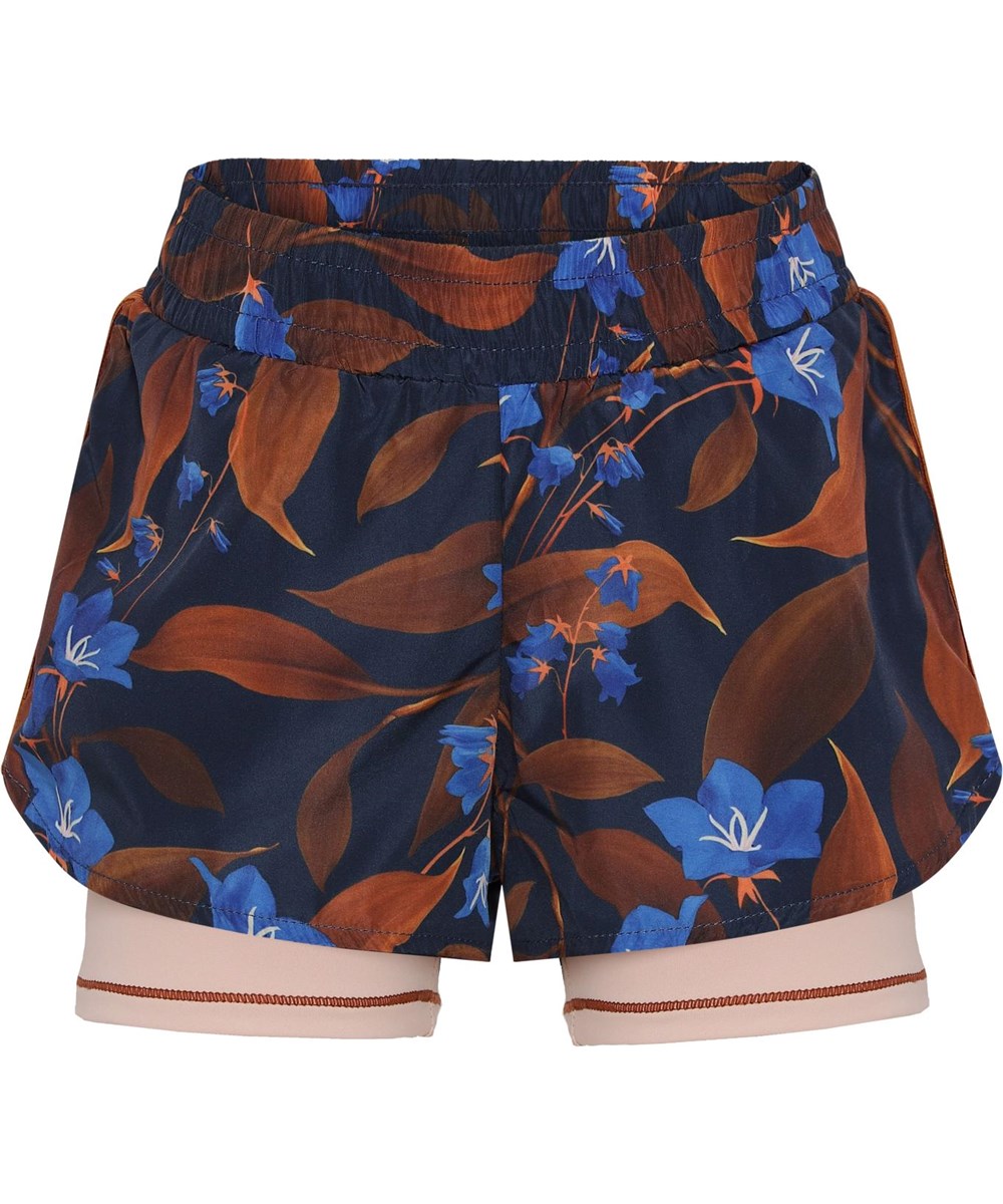 Omari - Night Bloom_Big - Sportbroek met blauwe en bruine print
