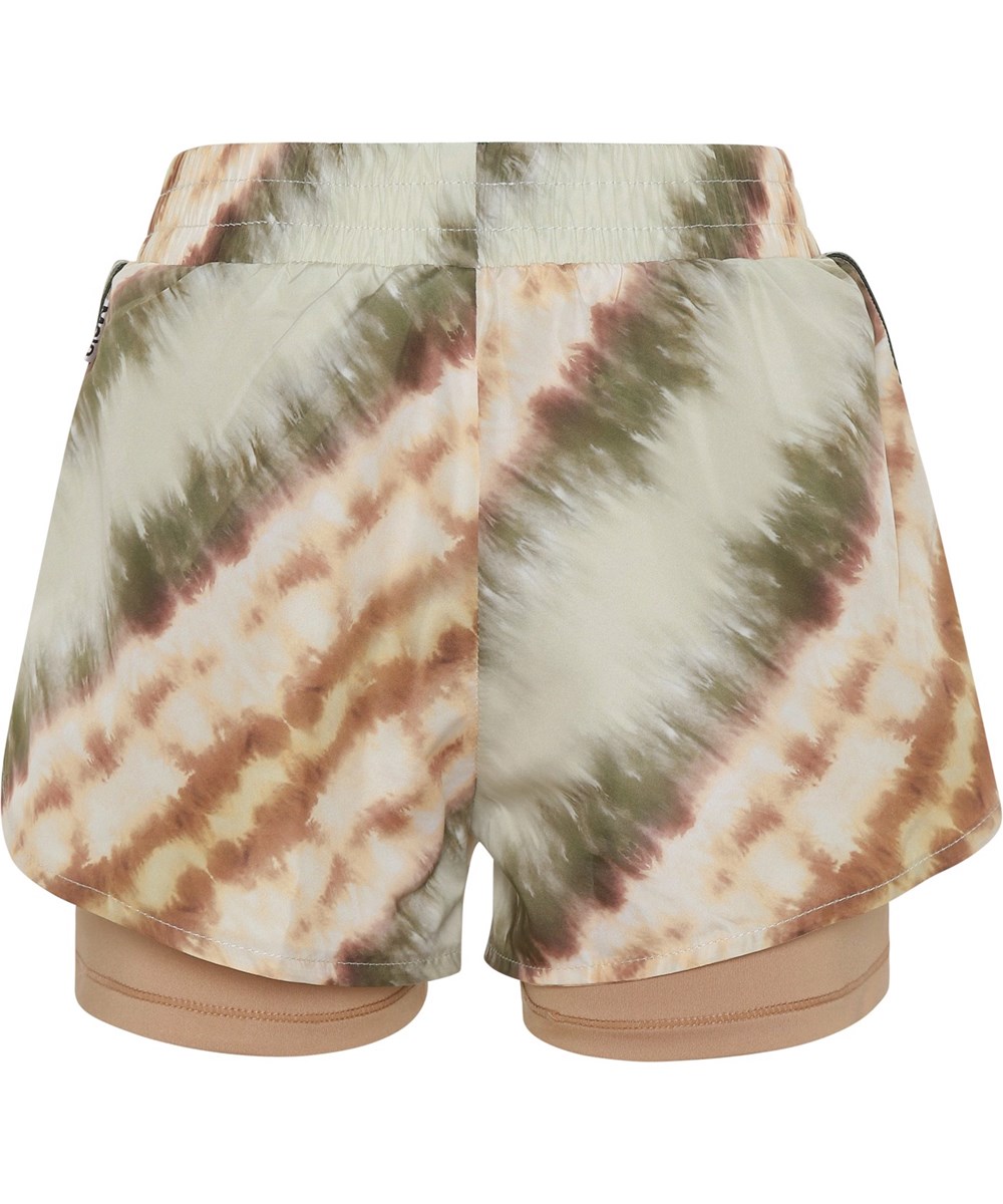 Omari - Tie Dye Diagonal - Sportbroekje in groene en beige tie-dye print