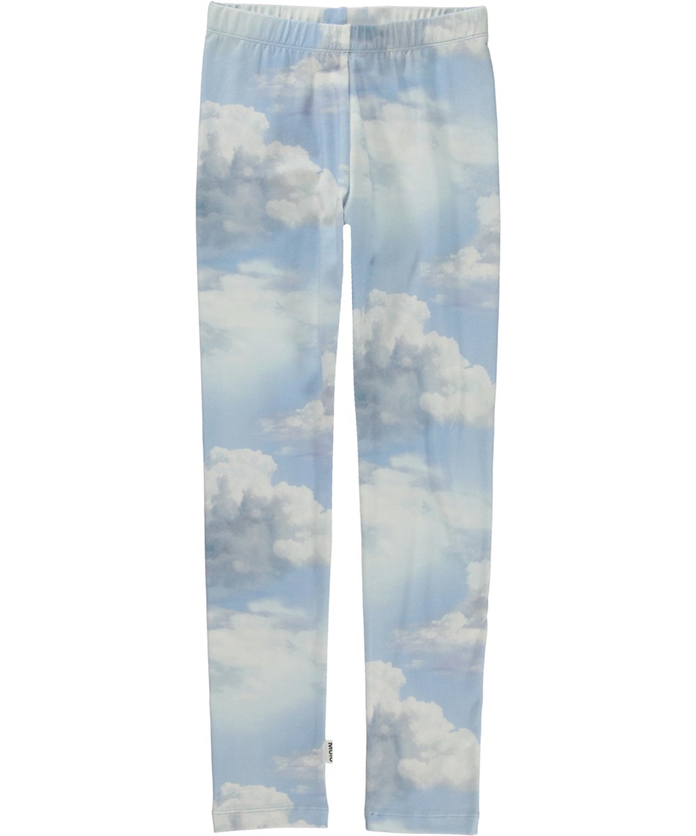 Niki - Clouds - Lichtblauwe legging in biologisch jersey met luchtprint