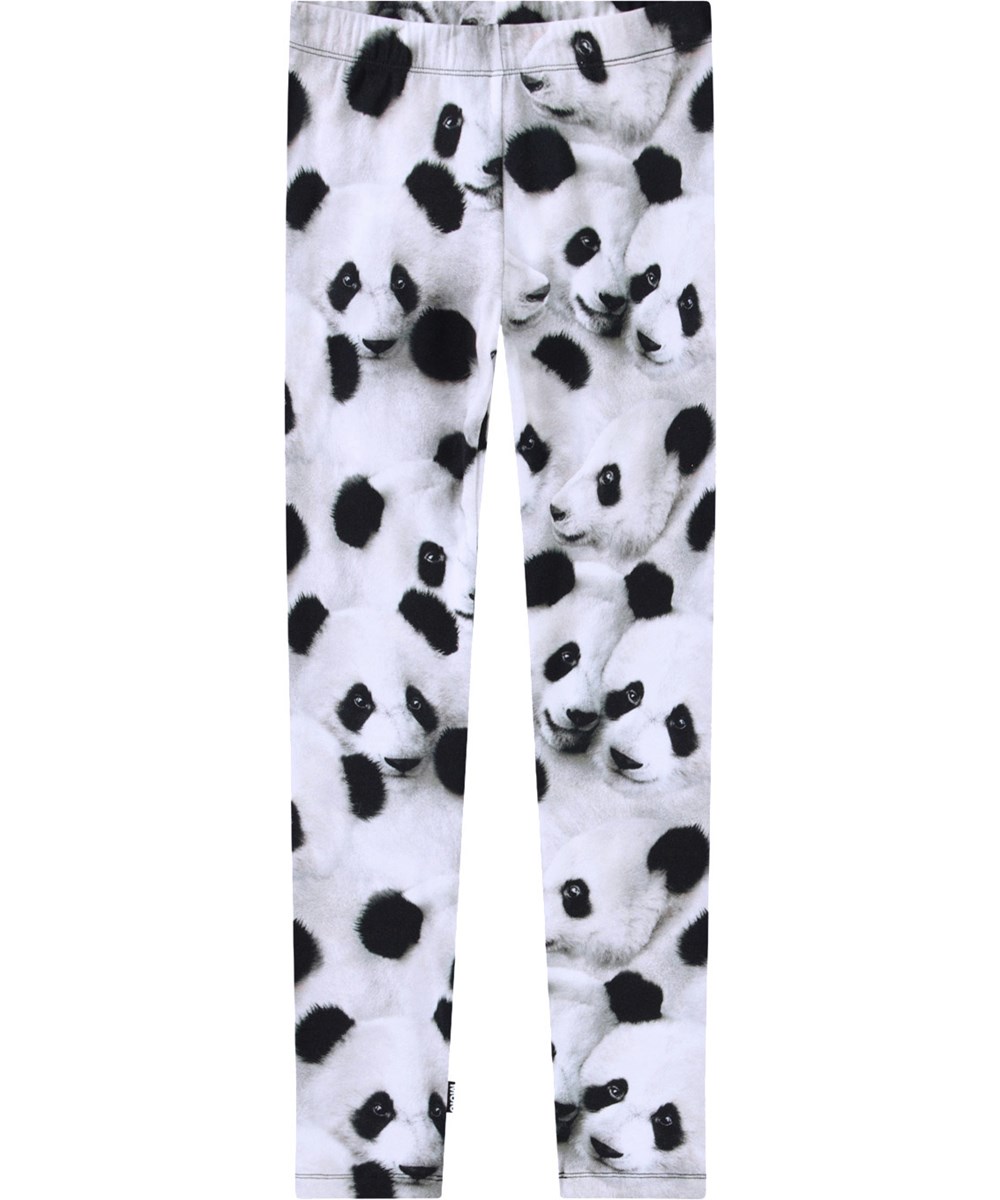 Niki - Giant Panda - Zwarte en witte kinderlegging met print van rekbaar biologisch katoen met elastische tailleband.