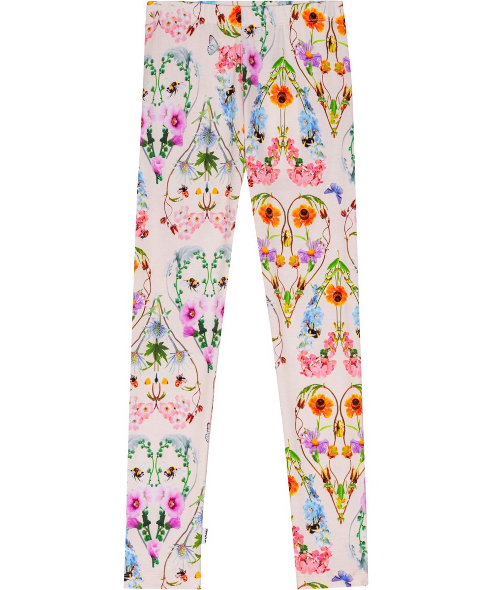 Niki - Seashell Love - Gebroken witte legging van biologische katoen met bloemenprint