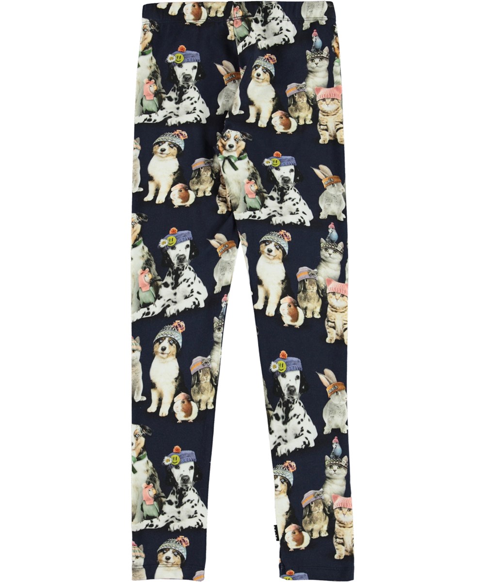 Niki - Snow Ready - Blauwe biologische legging met een print van dieren