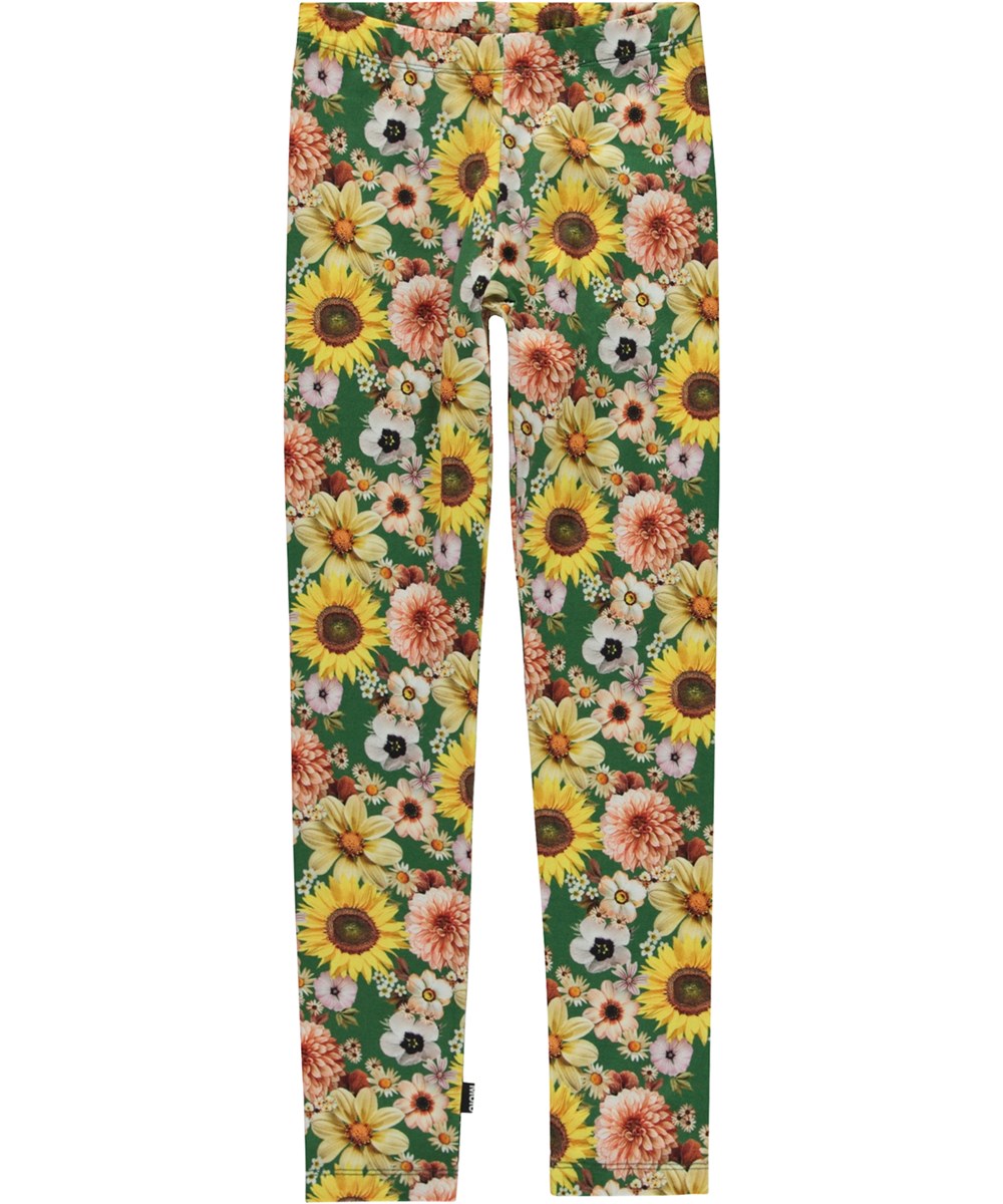 Niki - Vintage Floral - Groene legging met bloemenprint