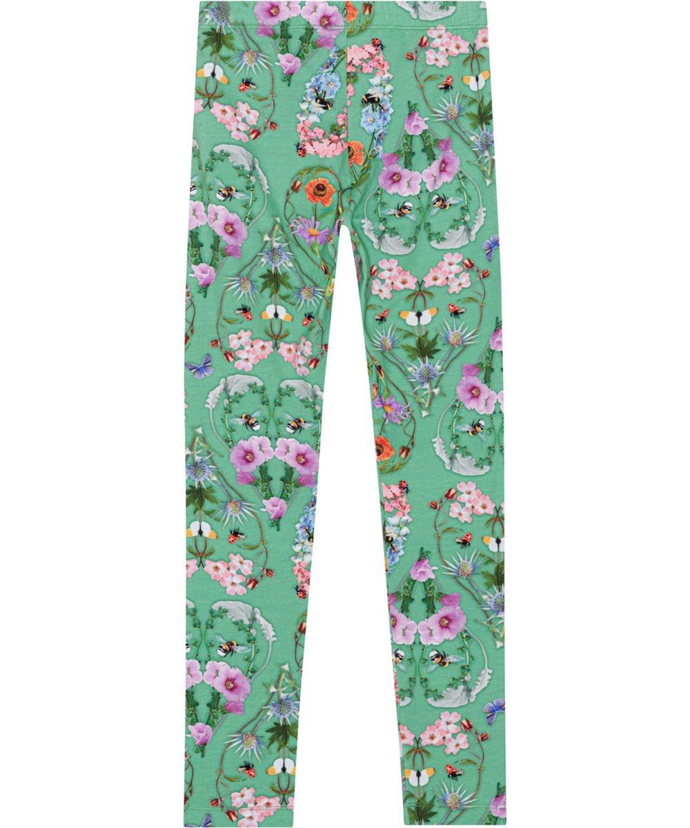 Niki - With Love - Groene legging van biologisch katoen met bloemenprint