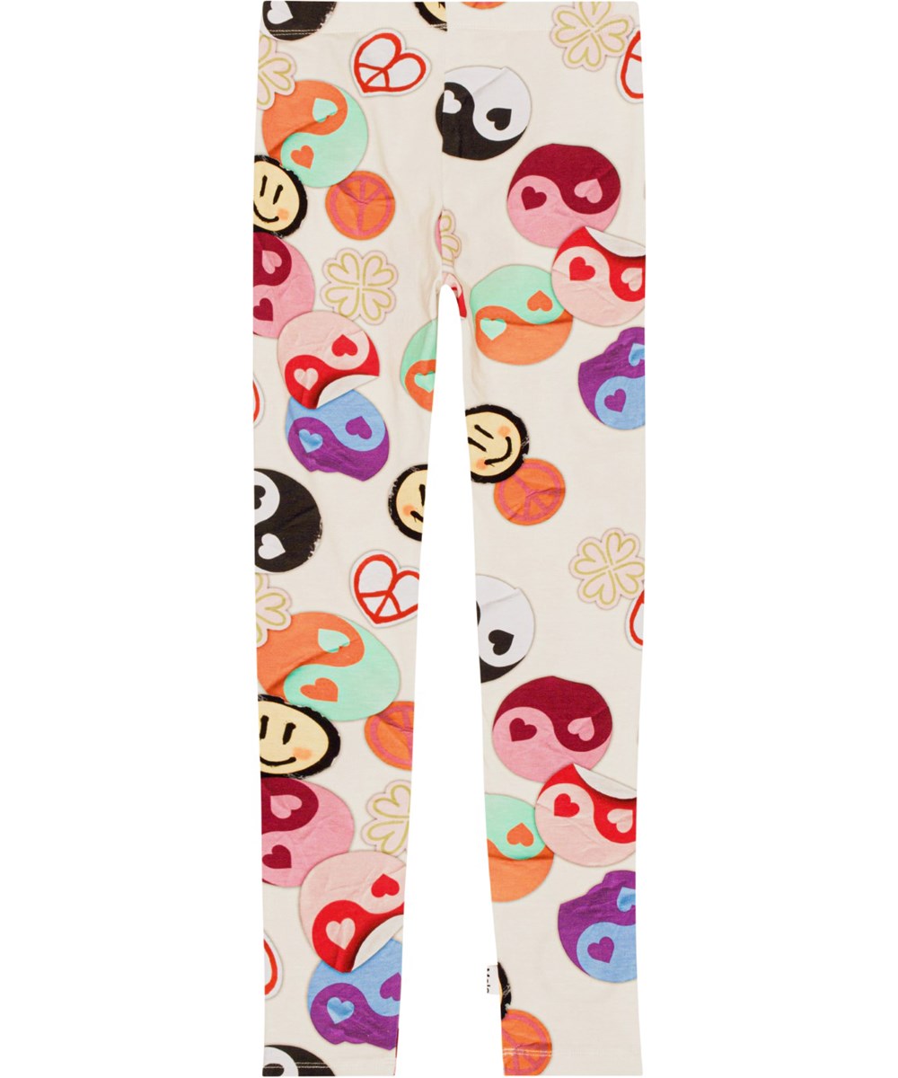 Niki - Yin Yang - Gebroken witte legging van biologisch katoen met een print van Yin Yang symbolen