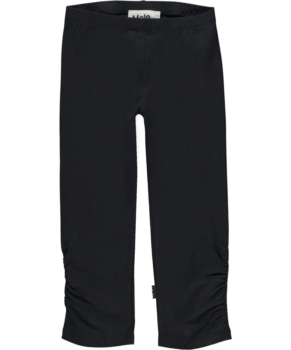 Nila - Black - Zwarte broek in biologisch jersey met ruches in de zijnaden