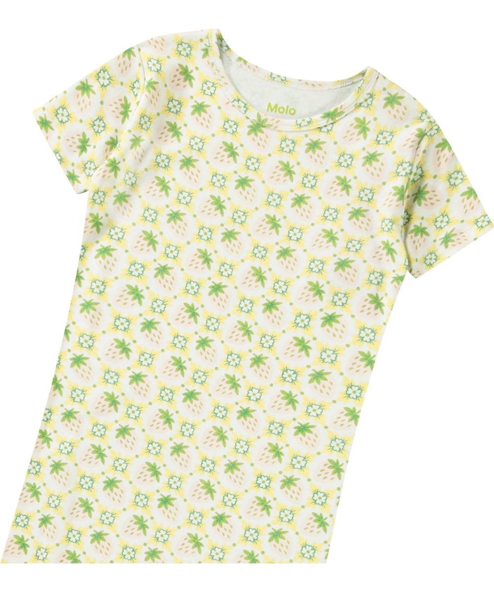 Liva - Pale Berries - Gebroken witte nachthemd met t-shirt mouwen van biologisch katoenen jersey.