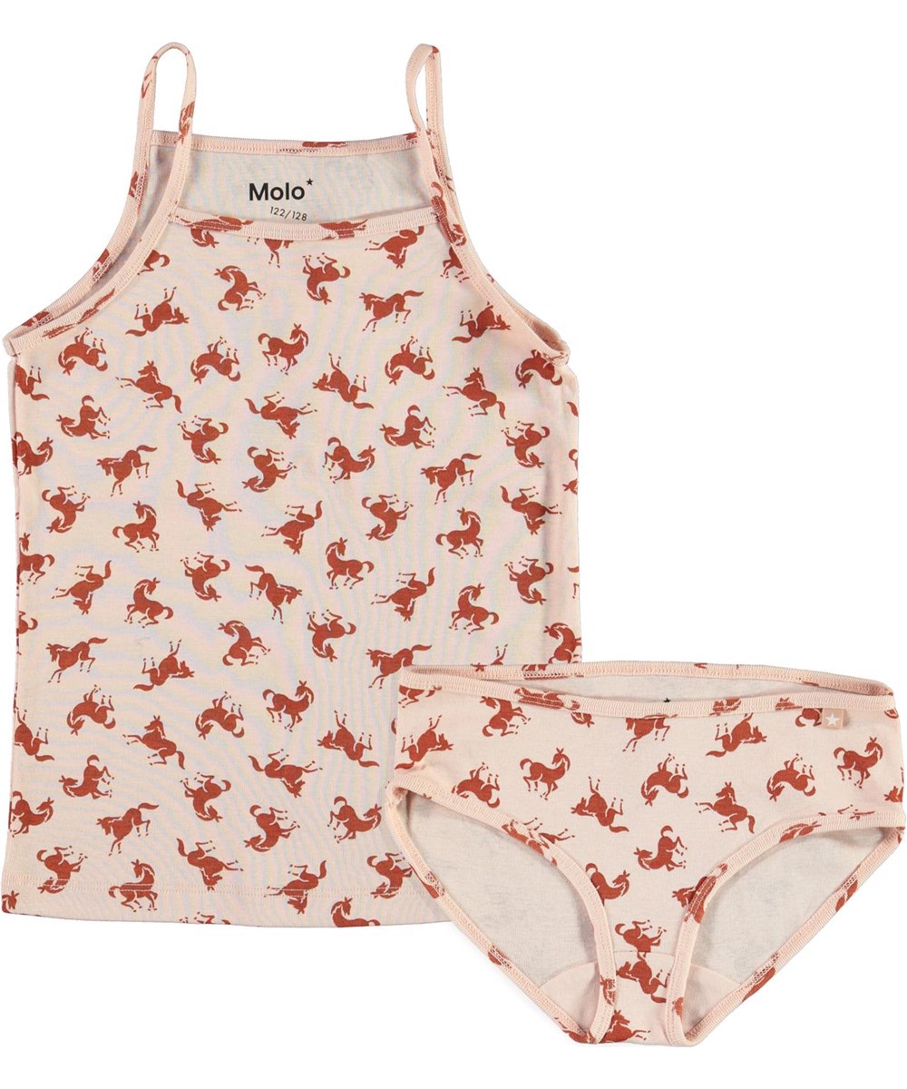 Janice Set - Mini Horse Jersey - Biologische ondergoed in roze met paardjes