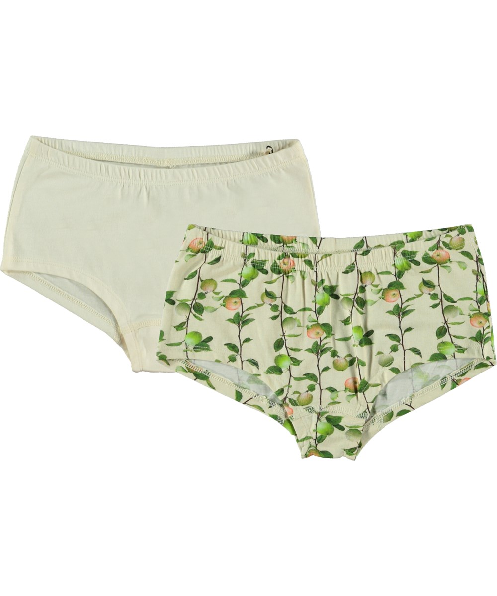 Jemma 2-Pack - Appel Pearled - Duo pak onderbroekjes in een wijde pasvorm in crème en appelprint