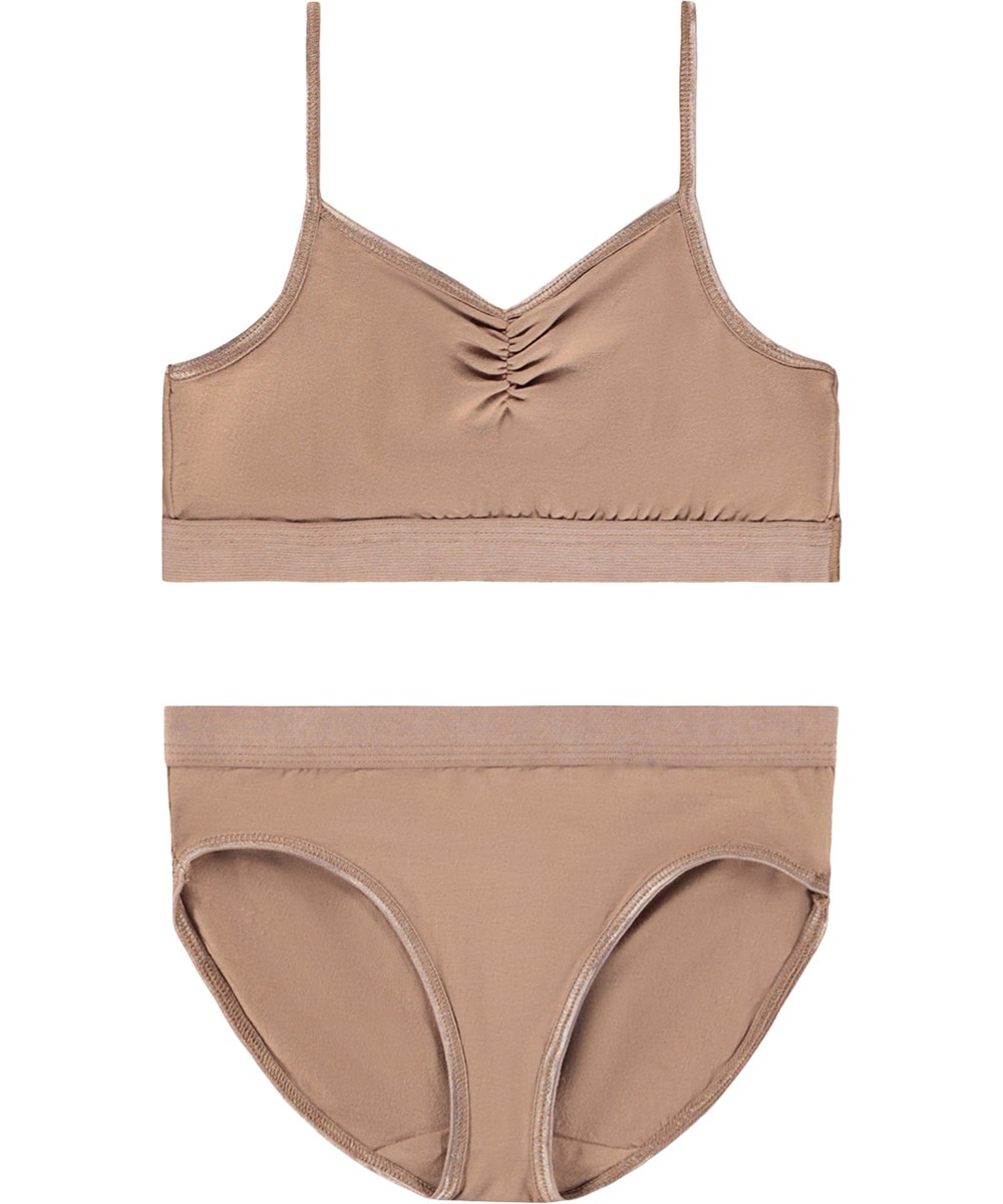 Jinny Set - Cocoa Bean - Lichtbruine setje kinderondergoed met smalle schouderbandjes gemaakt van viscose 