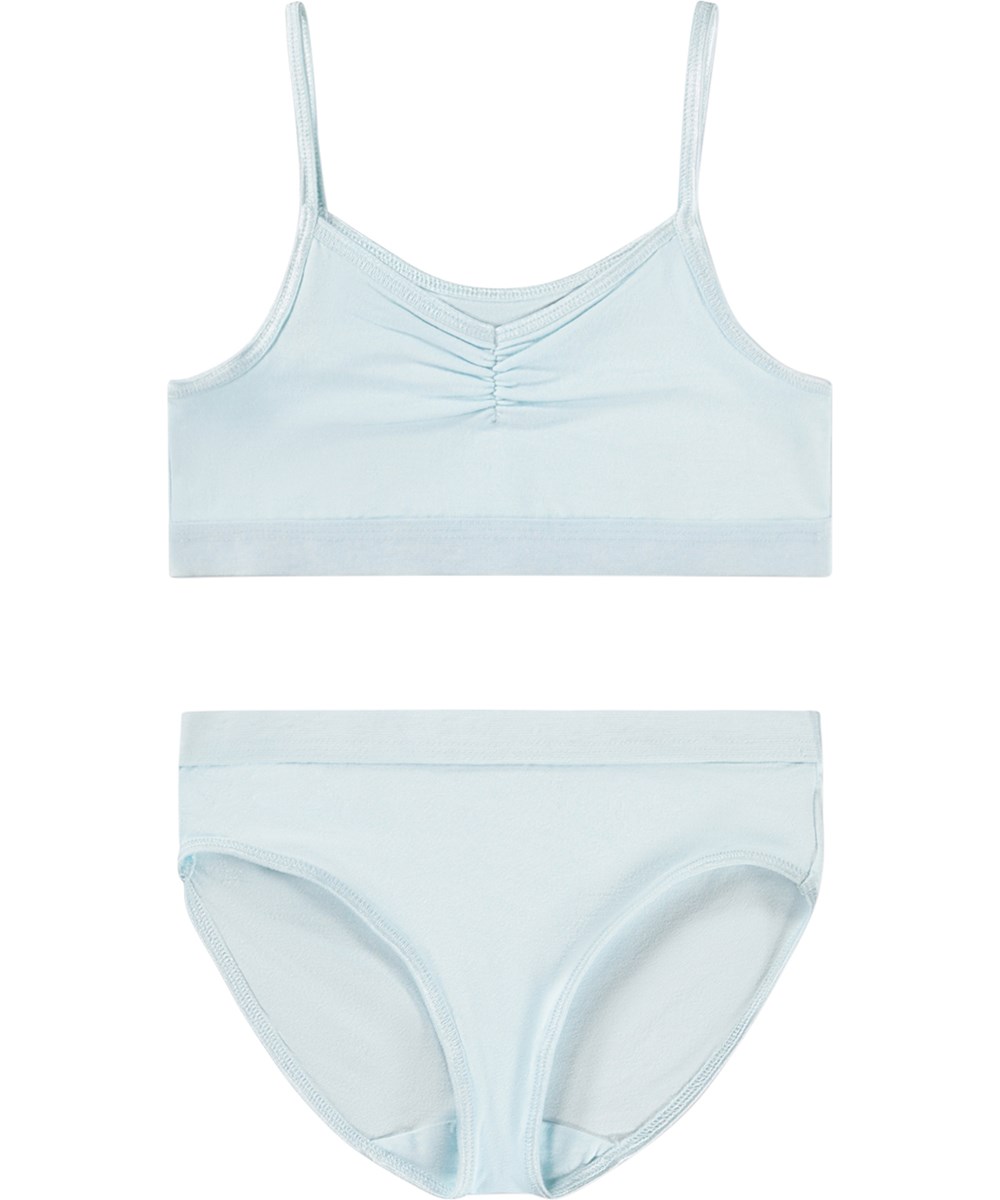 Jinny Set - Morning Sky - Lichtblauwe setje kinderondergoed met smalle schouderbandjes gemaakt van viscose 