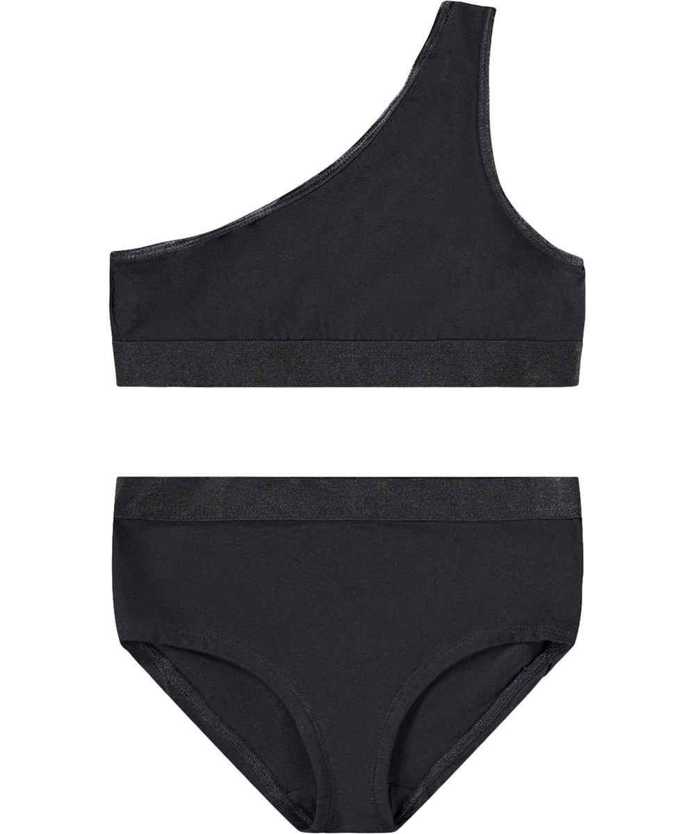 Joelle Set - Black - Zwarte setje kinderondergoed met een asymmetrische viscose top