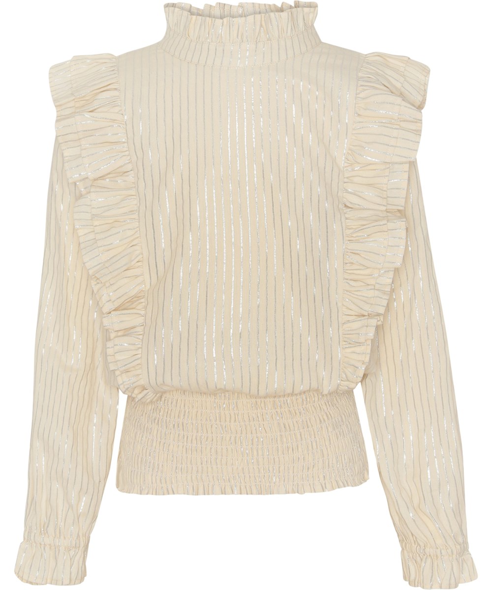 Rama - Pearled Ivory - Beige shirt met zilveren streepjes