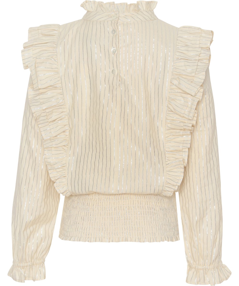 Rama - Pearled Ivory - Beige shirt met zilveren streepjes