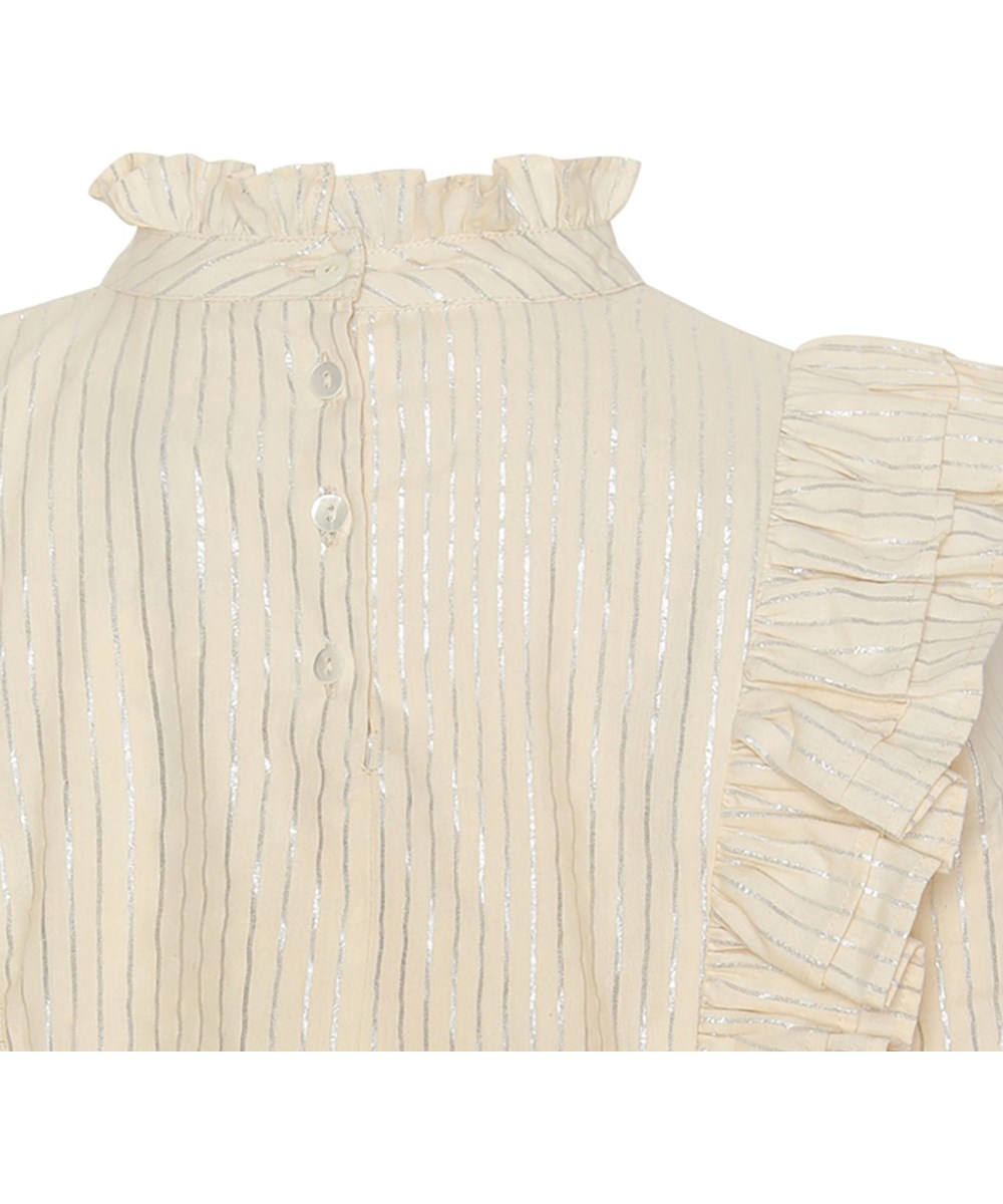 Rama - Pearled Ivory - Beige shirt met zilveren streepjes