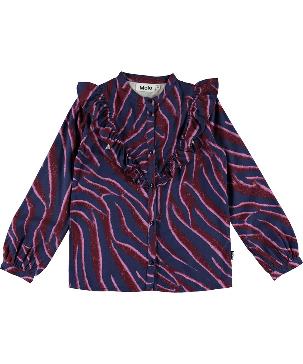 Rassine - Zebra Stripes - Blauwe blouse met zebraprint