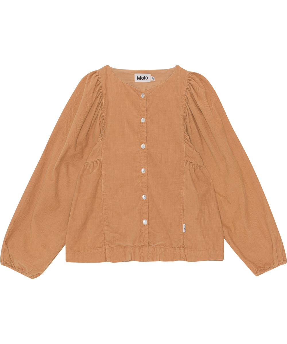 Rida - Rosie Sand - Oranje biologische blouse in ribfluwelen corduroy